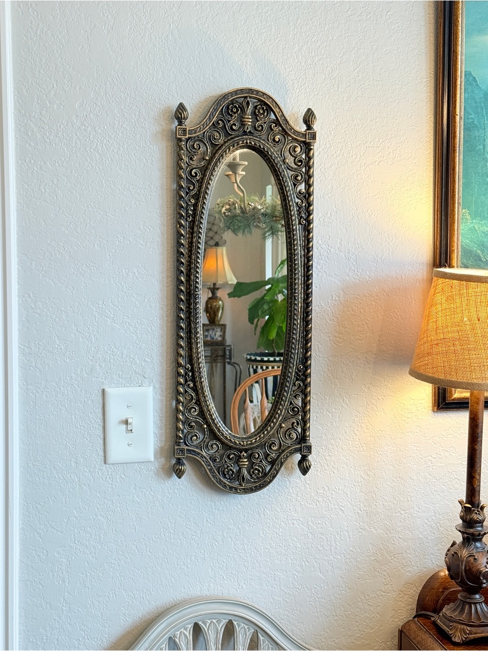 Vintage Homco Filigree MIRROR 25”x8,5” Ornate Black Gold Hollywood Glamour USA - Picture 6 of 15